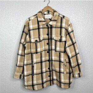 Lucky Brand Plaid Oversized Shirt Jacket Tan Size L